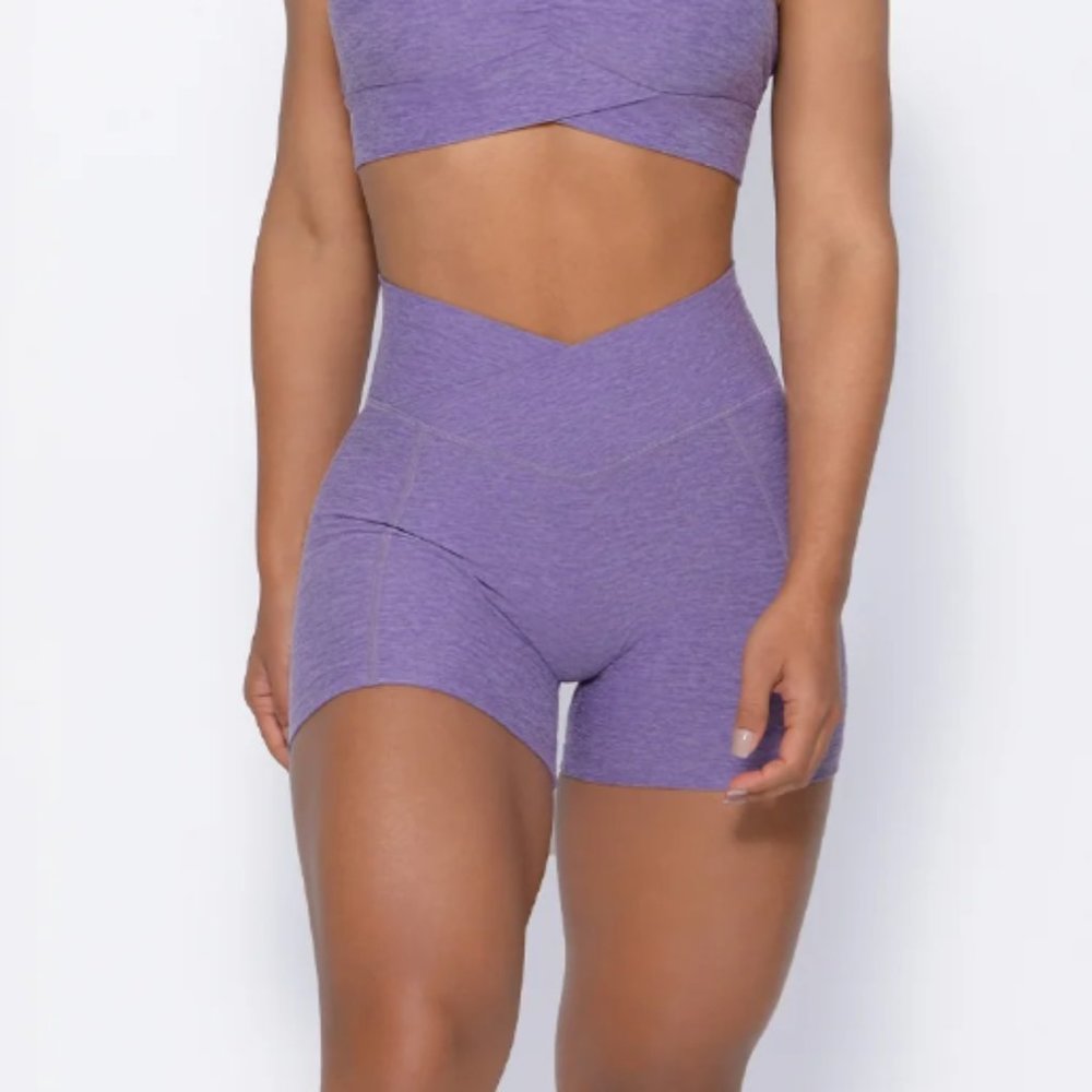 Bombshell Sportswear Tiny Waist Shorts - Size M in Violet Purple